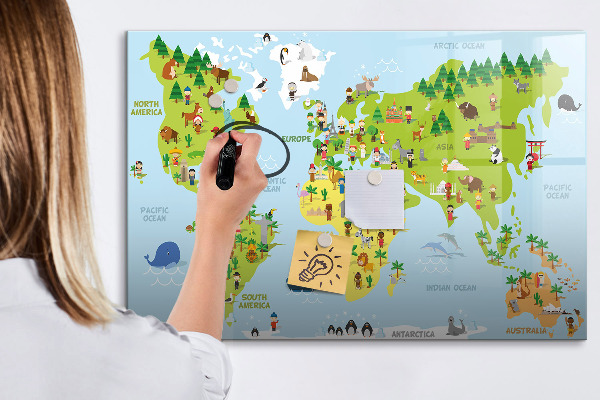 Magnetic dry erase board Interactive world map with photos