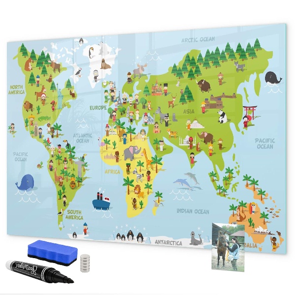 Magnetic dry erase board Interactive world map with photos