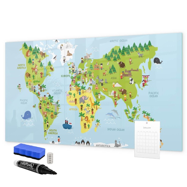 Magnetic dry erase board Interactive world map with photos