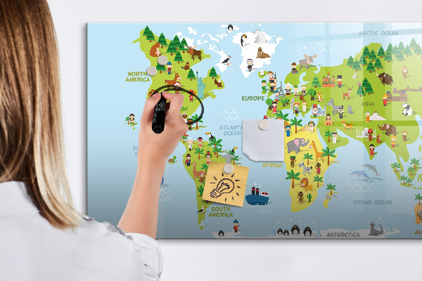 Magnetic dry erase board Interactive world map with photos