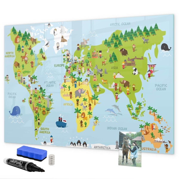 Magnetic dry erase board Interactive world map with photos