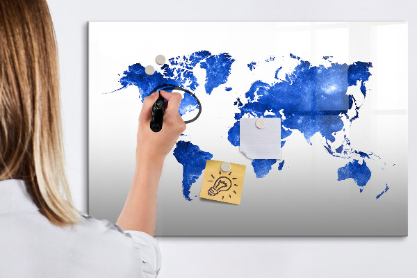 Dry erase board magnetic World map with photo locations