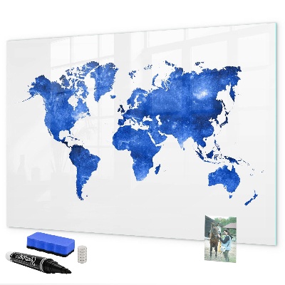 Dry erase board magnetic World map with photo locations