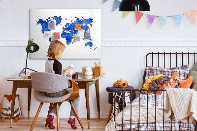 Dry erase board magnetic World map with photo locations
