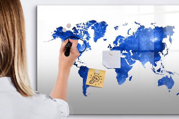 Dry erase board magnetic World map with photo locations