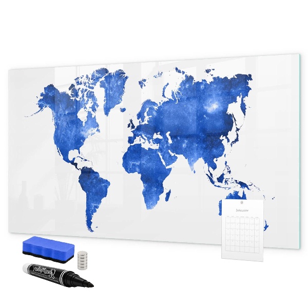 Dry erase board magnetic World map with photo locations