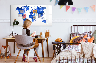Dry erase board magnetic World map with photo locations