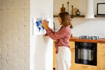 Dry erase board magnetic World map with photo locations