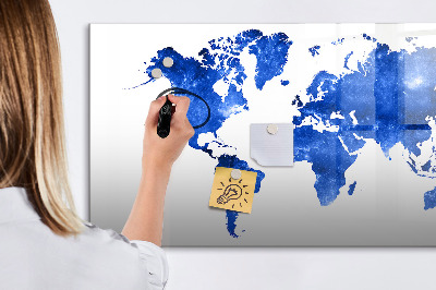 Dry erase board magnetic World map with photo locations