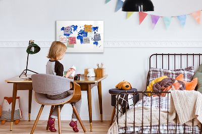 Dry erase board magnetic World map with photo locations