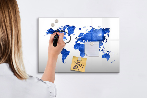 Dry erase board magnetic World map with photo locations