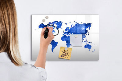 Dry erase board magnetic World map with photo locations