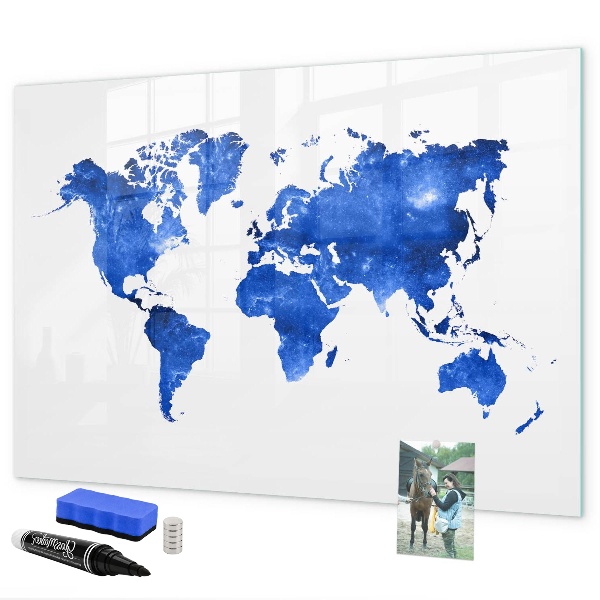 Dry erase board magnetic World map with photo locations