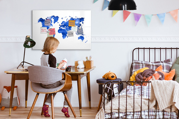 Dry erase board magnetic World map with photo locations