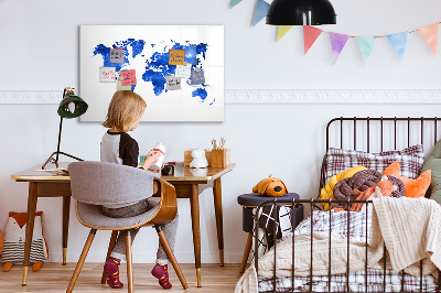 Dry erase board magnetic World map with photo locations