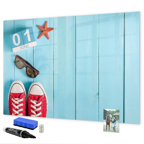 Dry erase board magnetic Summer memories on a blue background