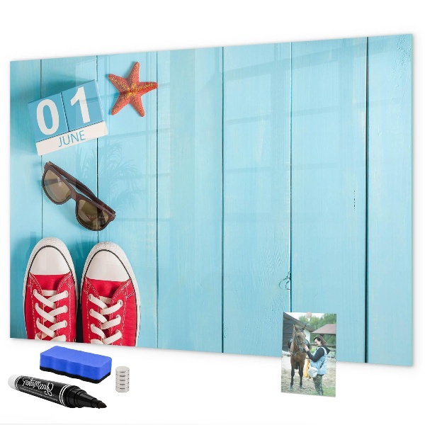 Dry erase board magnetic Summer memories on a blue background