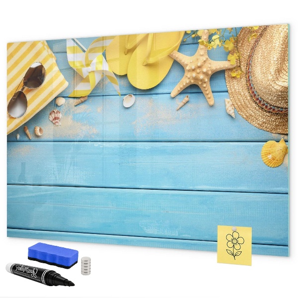 Magnetic dry erase board Summer memories on a blue background