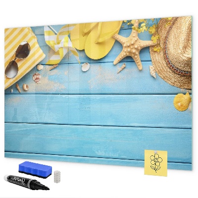 Magnetic dry erase board Summer memories on a blue background
