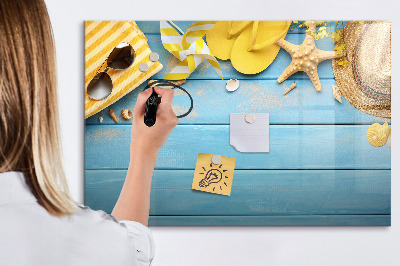 Magnetic dry erase board Summer memories on a blue background