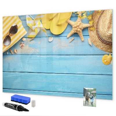 Magnetic dry erase board Summer memories on a blue background