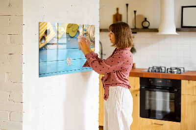Magnetic dry erase board Summer memories on a blue background
