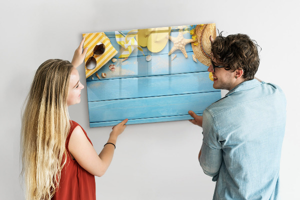 Magnetic dry erase board Summer memories on a blue background