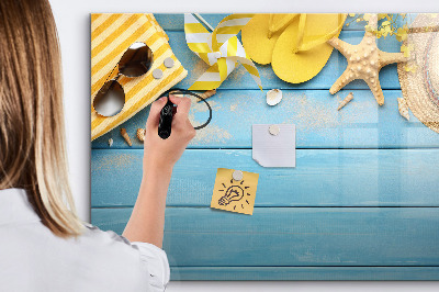 Magnetic dry erase board Summer memories on a blue background