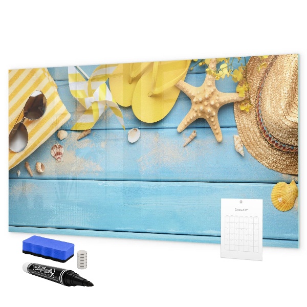 Magnetic dry erase board Summer memories on a blue background