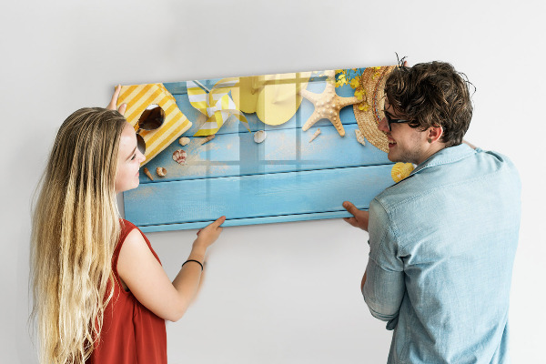 Magnetic dry erase board Summer memories on a blue background