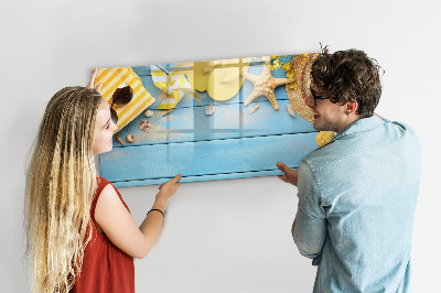 Magnetic dry erase board Summer memories on a blue background