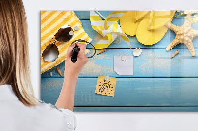 Magnetic dry erase board Summer memories on a blue background