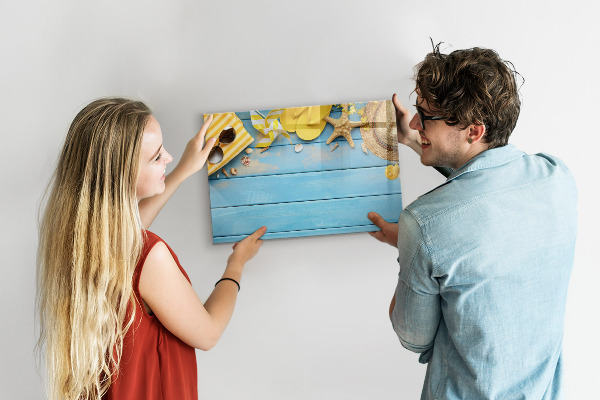 Magnetic dry erase board Summer memories on a blue background