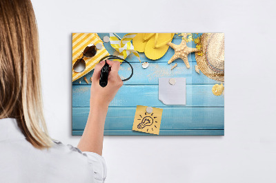 Magnetic dry erase board Summer memories on a blue background