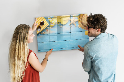 Magnetic dry erase board Summer memories on a blue background