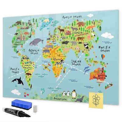 Dry erase board magnetic World map with photo locations