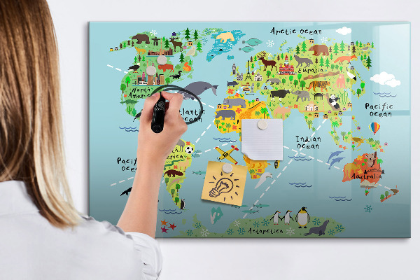 Dry erase board magnetic World map with photo locations