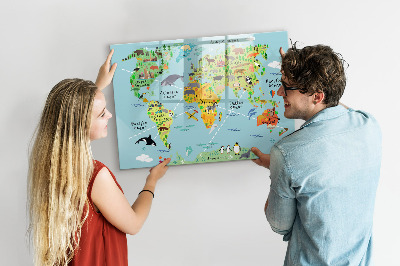 Dry erase board magnetic World map with photo locations