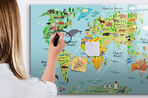 Dry erase board magnetic World map with photo locations