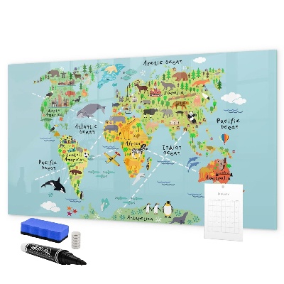 Dry erase board magnetic World map with photo locations