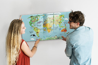 Dry erase board magnetic World map with photo locations