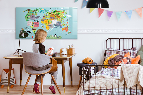 Dry erase board magnetic World map with photo locations