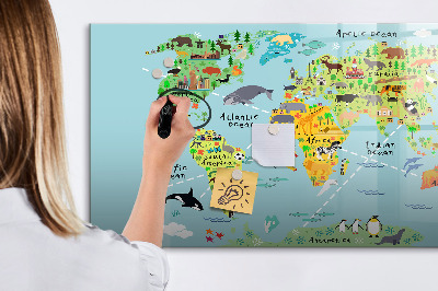Dry erase board magnetic World map with photo locations