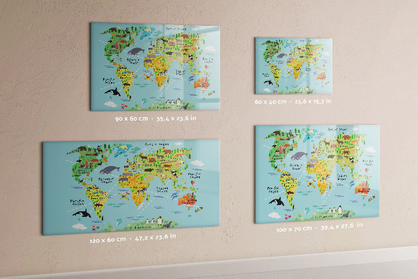 Dry erase board magnetic World map with photo locations