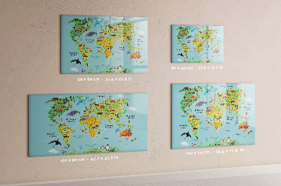 Dry erase board magnetic World map with photo locations