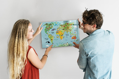 Dry erase board magnetic World map with photo locations