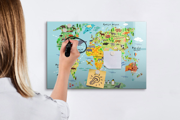 Dry erase board magnetic World map with photo locations