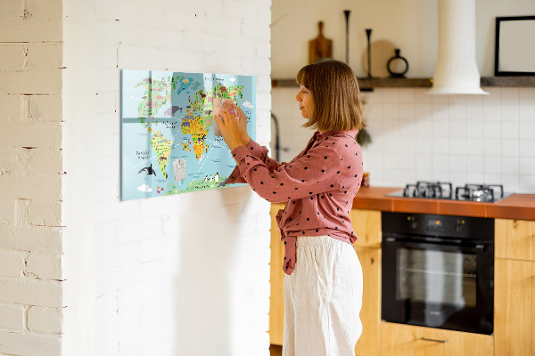 Dry erase board magnetic World map with photo locations