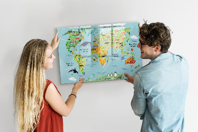 Dry erase board magnetic World map with photo locations