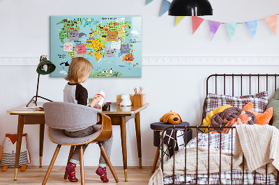 Dry erase board magnetic World map with photo locations